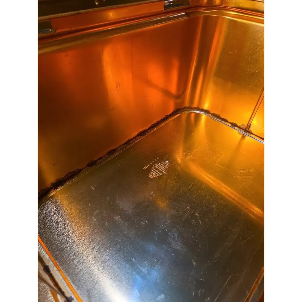 Vintage Copper Color Metal Bread Box Kitchen Storage Bin Hinged Lid 14
